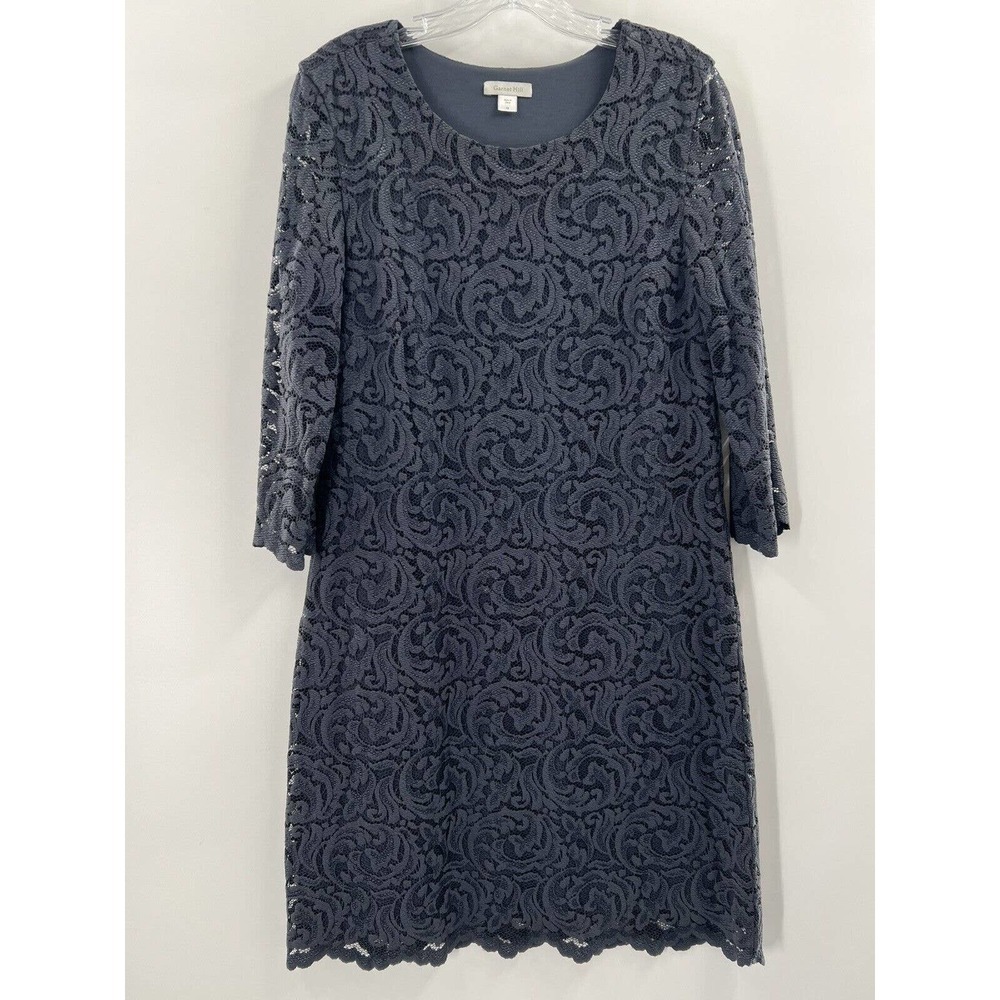 Garnet Hill Women’s 3/4 Sleeve Scoop Neck Lace Dress Dark Gray Size 10 EUC​